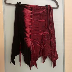 TIE-DYE red and black hippie/witchy skirt with adjustable drawstring